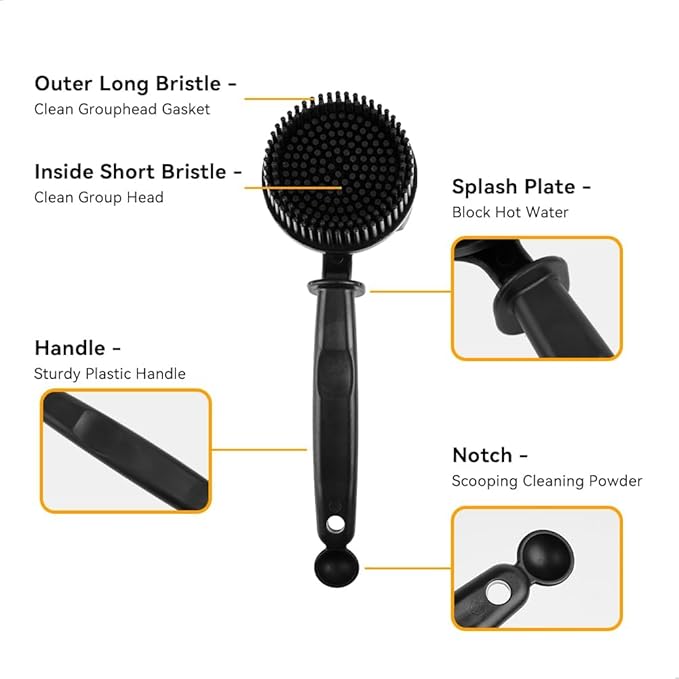 watchget Silicon Espresso Coffee Machine Cleaning Brush Professional Design for 360° Cleaning of espresso Group Head Detachable Silicon Bristles for 58mm Grouphead