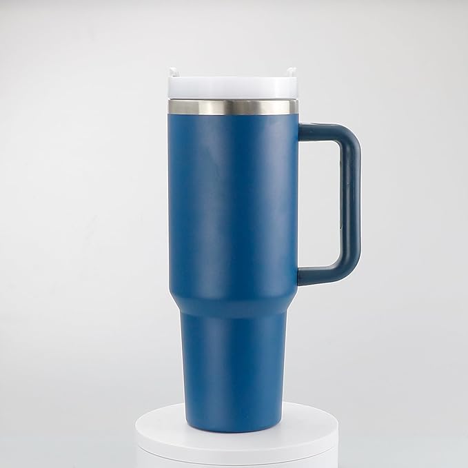 40oz Stainless Steel Tumbler with Handle & Metal Straw – Insulated Double Wall Travel Mug with Lid, Large Coffee Cup for Hot & Cold Drinks, Fits Car Cup Holders