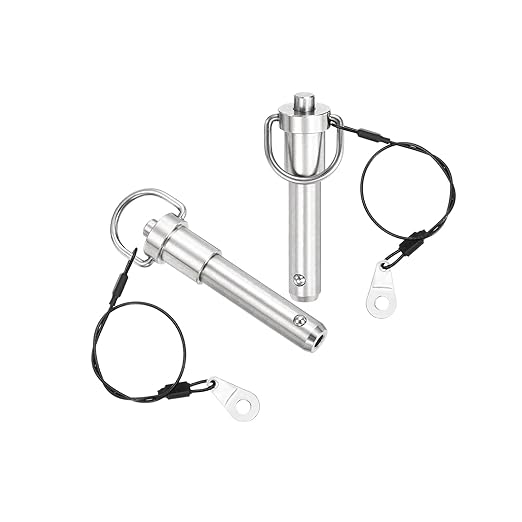 uxcell 2 Pcs Quick Release Pin, 1/2" x 2.52"(Dia. x L) Push-Button Ball Locking Pin 304 Stainless Steel Ring Handle Locking Pin with Wire for Audio Bimini Top Marine, Silver