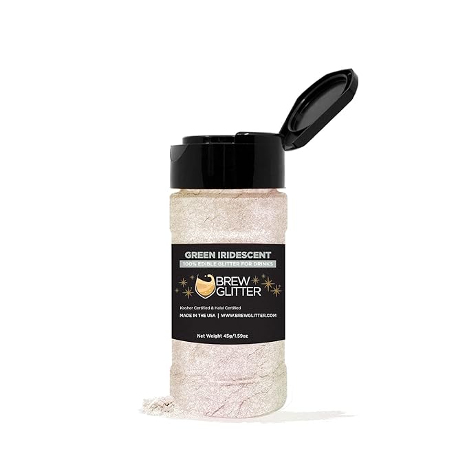 BREW GLITTER Edible Glitter For Drinks, Cocktails, Beer, Garnish Glitter & Beverages | KOSHER & HALAL Certified | 100% Edible & Food Grade | Vegan, Gluten, Nut Free (45g Shaker, Green Iridescent)