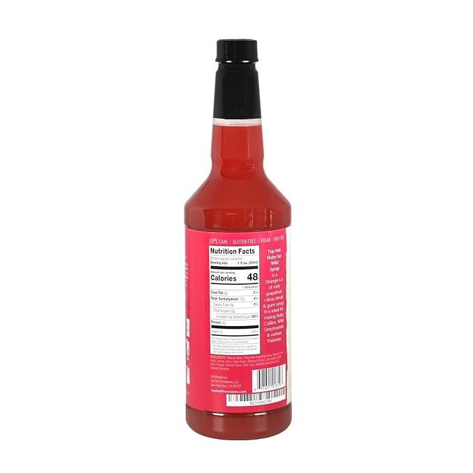 Top Hat Ruby Go Wild - Hibiscus & Grapefruit Flavor - Paloma Drink Mix - Hibiscus Syrup 5x Concentrate - Compatible with SodaStream- Grapefruit Juice - 32oz Bottle