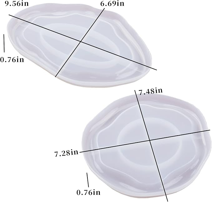 2PCS Large Resin Tray Molds Irregular Oval Round Tray Silicone Mold with Edge Jewelry Tray Trinket Plate Candle Holder Mold for Epoxy Resin Casting Concrete Cement DIY Art Craft Home Decor
