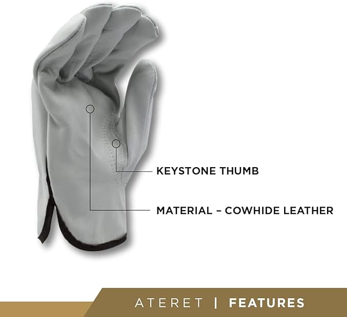 ATERET 12 Pairs Medium Heavy Duty Durable Cowhide Leather Work Gloves I Driver Gloves for Truck Driving, Warehouse, Gardening, Farming
