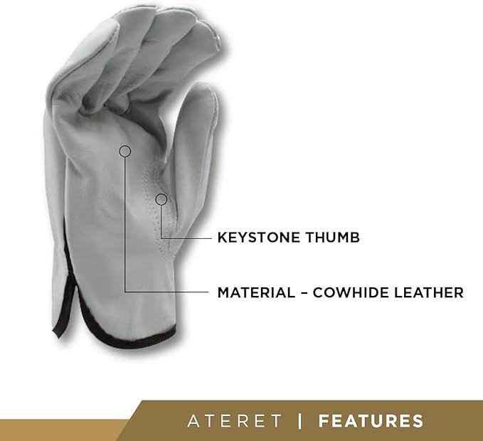 ATERET 36 Pairs Large Heavy Duty Durable Cowhide Leather Work Gloves I Driver Gloves for Truck Driving, Warehouse, Gardening, Farming