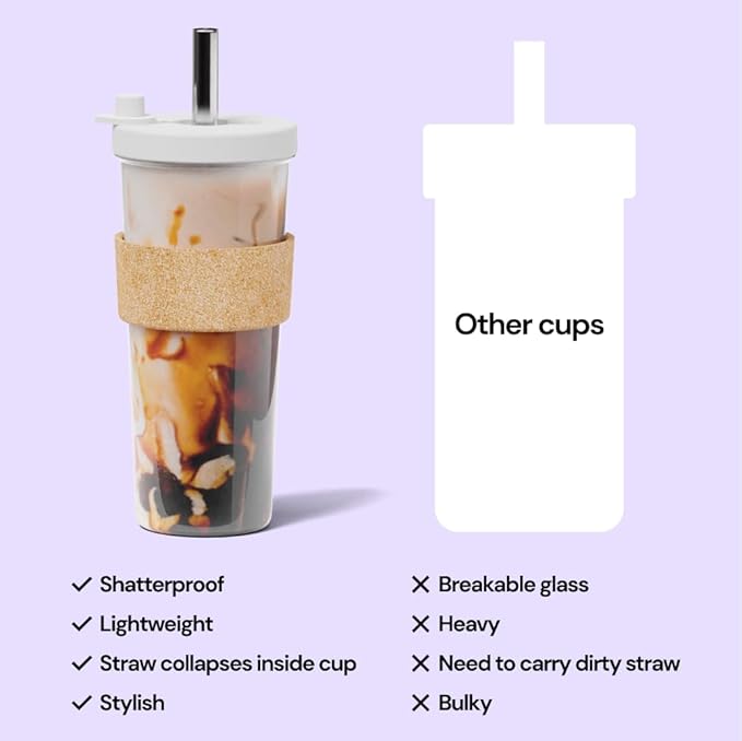 Dodoko Reusable Boba Cup with Straw - Iced Coffee & Smoothie Tumbler 24 oz - Bubble Pink