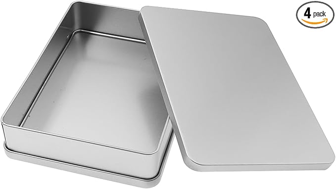 Metal Empty Boxes, Tin Boxes with Lid,Small Silver Tin Boxes,Stackable Organizer Containers,4PCS Storage Tin for Home Outdoor Active Storage Containers