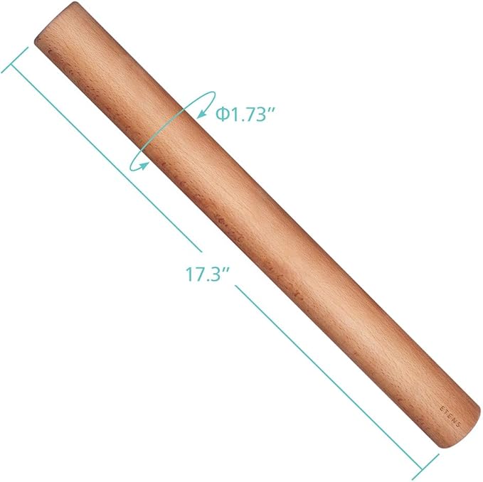 Rolling Pin 17.3Inch, Professional Dowel Wood Rolling Pins for Baking Pasta Pizza Pie and Cookie, Wooden Dough Roller Pin (Straight Style, Large 1.73 Inch Diameter)