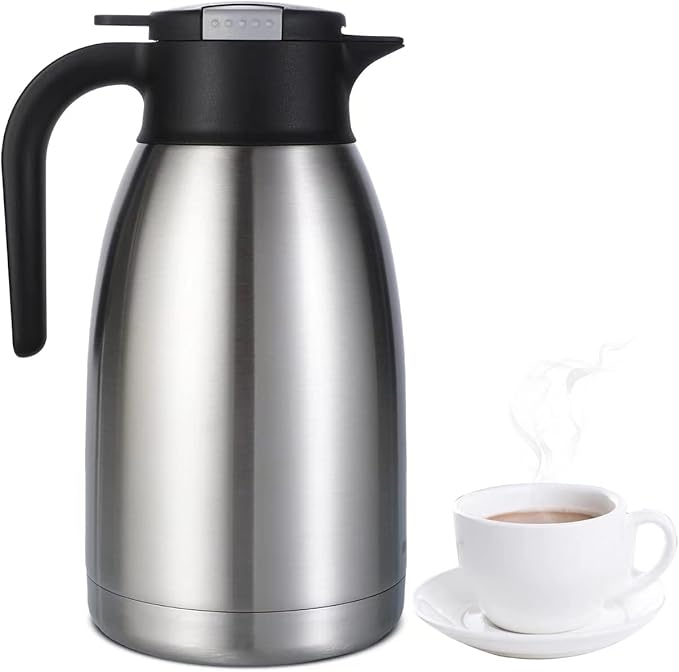 Heritage66 Thermal Coffee Carafe Dispenser, Triple Wall Stainless Steel, Vacuum Insulated, 34 oz/1 Liter, Keeps Hot 12 Hours (2 Liter / 68 Oz)