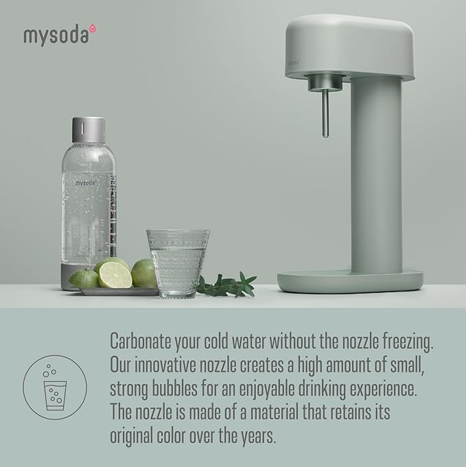 Mysoda Ruby 2 Sparkling Water Maker - Soda Streaming Machine Silent Carbonated Water Machine Robust Long-Lasting Aluminium Soda Maker 1L Water Bottle Without CO2 Cylinder - Sage Green Soda Machine