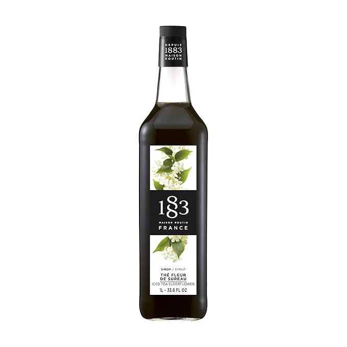 1883 Iced Tea Elderflower Syrup for Drinks, Made in France, 1 Liter Glass Bottle