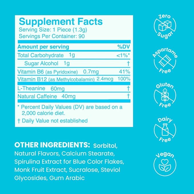 Neuro Energy & Focus Mints - Sugar Free Breath Mints with 80mg Natural Caffeine, B Vitamins & L-Theanine - Vegan Brain Supplement for Exercise, Study & Daily Focus - Peppermint, 90 ct