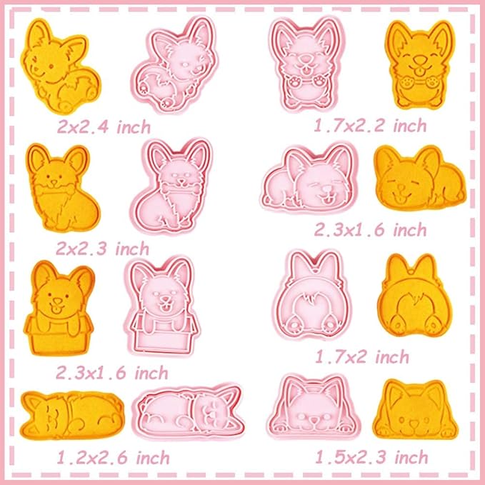 8 Corgi Dog Cookie Cutters Set, 3D Puppy Cookie Stamps, Cupcake Pancake Apple Pie Pastry Biscuit Molds, Cookie Baking Molds for Dog Party Decorations (Corgi)