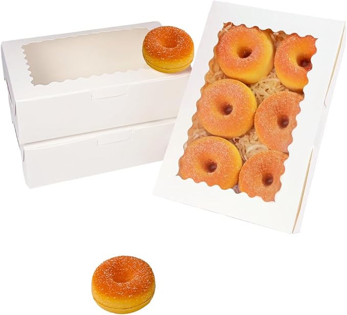 qiqee 9x6x2.5 Inch White Cookie Box with Window 15Pcs Pastry Macaron Bakery Box For Packaging