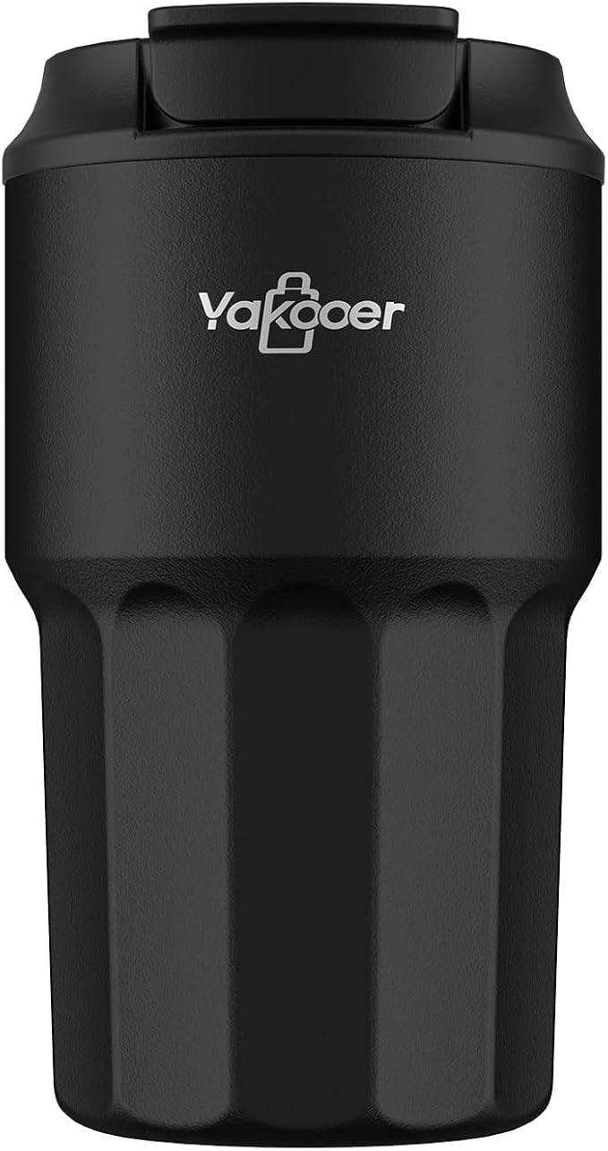 16 oz Coffee Insulated Tumbler with Lid and Flip Straw, Leak-Proof Food Grade 304 Stainless Steel Travel Coffee Mug, Double Wall Vacuum Cup for Hot and Cold Drinks (Black)