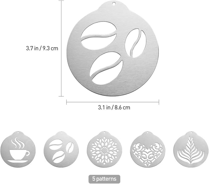Coffee Decorating Stencils, 5Pcs Stainless Art Stencils Garland Mould Cappuccino Art Templates for Mousse, Cup Cake, Birthday Cake, Coffee, Hot Chocolate