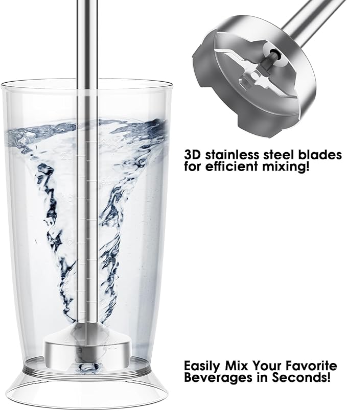Blackcow Corded Immersion Blender Handheld for Kitchen,Stainless Steel Emulsion Blender Handheld with Hook,Electric Hand Mixer with 12-Speed&Turbo,for Smoothie,Soup,Baby Food and Drinks
