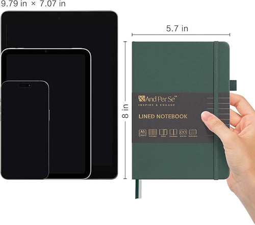 &And Per Se Lined Journal Notebook (5 Packs), 160 Pages, A5 5.7 x 8 inches College Ruled Thick Paper Notebook Journals for Writing, Hardcover Notebooks for Women Men Office School (Green)