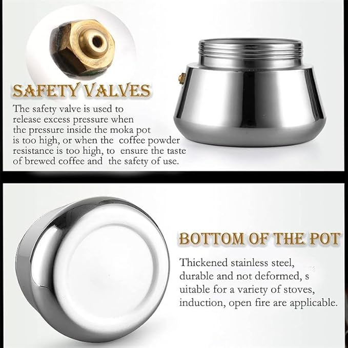 SEQ Stovetop Espresso Maker – 6 Cup (10 oz) Stainless Steel Moka Pot | Induction, Gas, Ceramic, Electric & Halogen Compatible | FREE Coffee Scoop + Extra Gasket | Easy Home Espresso