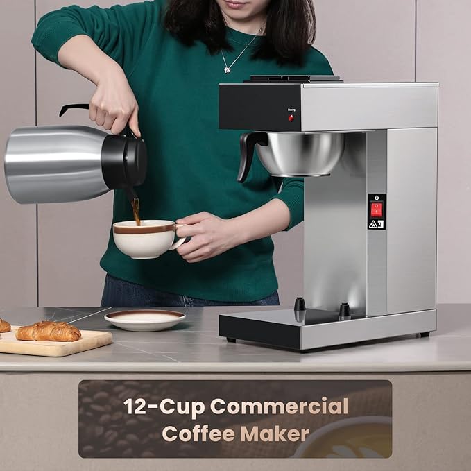 SYBO Commercial Coffee Makers 12 Cup, Drip Coffee Maker Brewer with 74Oz thermal carafe, Stainless Steel Cafetera SF-CB-1AA