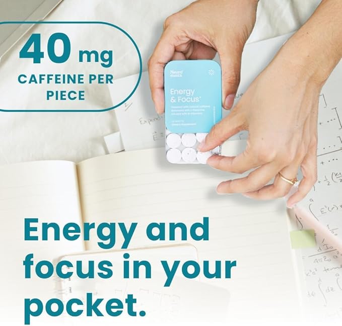 Neuro Energy & Focus Mints - Sugar Free Breath Mints with 80mg Natural Caffeine, B Vitamins & L-Theanine - Vegan Brain Supplement for Exercise, Study & Daily Focus - Peppermint, 72 ct