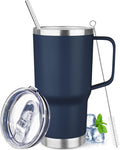 20 oz Tumbler with Handle Stainless Steel Insulated Coffee Mug Tumbler with Lid and Straw Double Wall Vacuum Insulated Coffee Mug Leak Proof Travel Mug Tumbler for Hot and Cold Drink (Navy Blue,1pack)