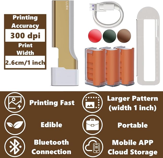 LLRH Latte Art Food Printpen DIY Image for Coffee Beer Cocktails Macaron Cookie, Bluetooth, for Home, Small Shops (3 Colors)