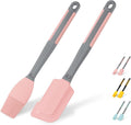 Extra Long Pastry Brush - Silicone Spatula - Basting Brush+Spatula Silicone Heat Resistant,for Baking Scraping Mixing BBQ Grill Kitchen Cooking Spread Oil Butter Sauce (Pink Brush+Spatula)