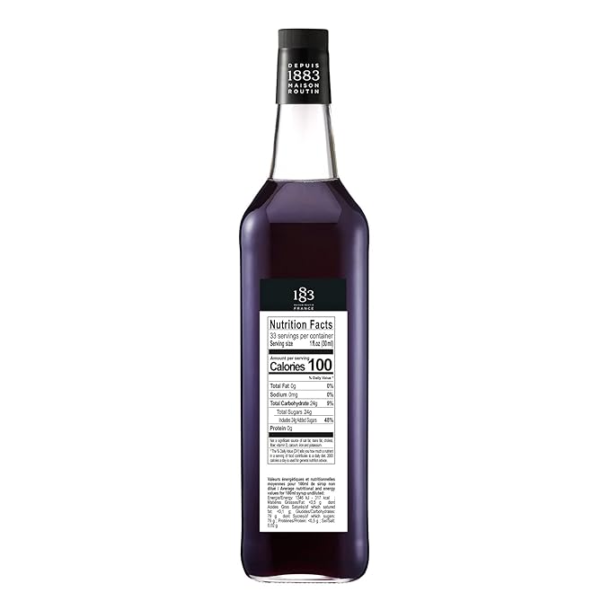 1883 Violet Syrup for Drinks, Made in France, 1 Liter Glass Bottle