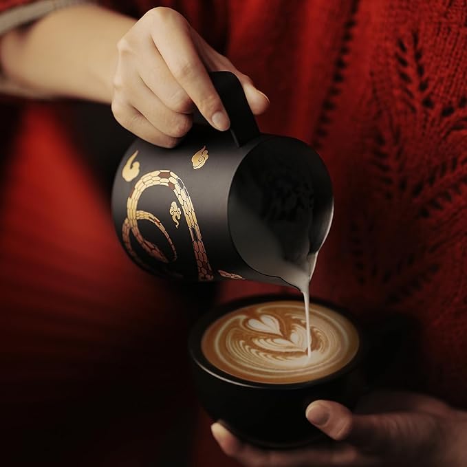 MHW-3BOMBER Espresso Steaming Pitcher Milk Frothing Pitcher Stainless Steel Milk Coffee Cappuccino Latte Art Barista Cup (5.0 Black(printing), 16.9 Ounces) P5159S-OS