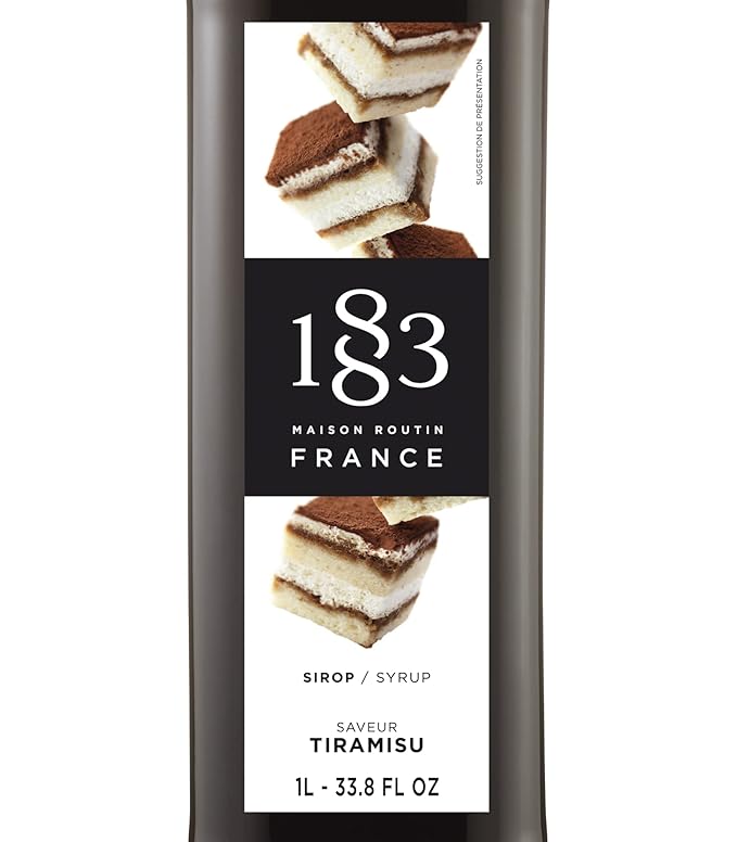 1883 Coffee Syrup, Tiramisu Syrup for Drinks, Made in France, 1 Liter Glass Bottle