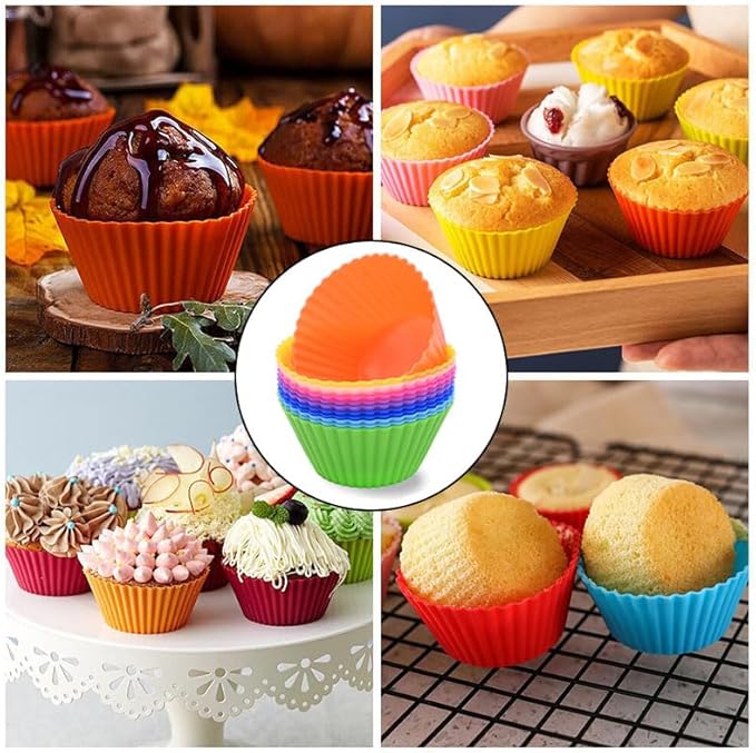 AKOAK Reusable Silicone Non-stick Baking Cups, Cake Molds, Kitchen Baking Cooking Accessories, DIY Cake Making Tools - Pack of 10 (Blue)