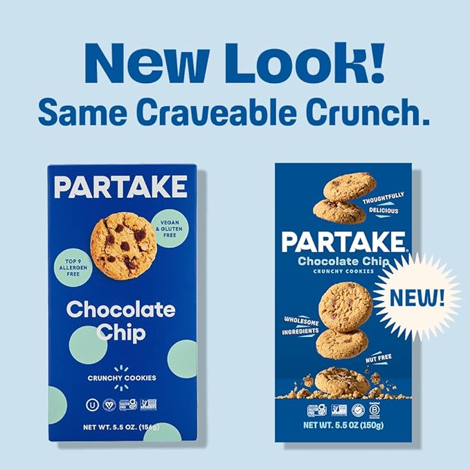 Gluten Free Partake Crunchy Cookies Variety Pack (Chocolate Chip, Ginger Snap, Classic Graham Cracker) - Vegan - Free From the Top 9 Allergens Including Dairy, Wheat, Soy, Eggs, & Peanuts - Non GMO - Safe School & Office Snack (3 Pack, 5.5oz Boxes)