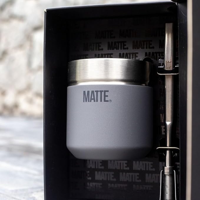 Matte 6.5 oz Yerba Mate Gourd and Bombilla Set - Includes DS Pro Box - BPA Free Yerba Mate Set Kit with Mate Straw, Elegant Design, Non-Slip Base (Grey)