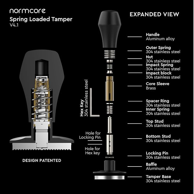 Normcore 58.5mm Coffee Tamper V4.1 with Click Sound Feedback, Spring Loaded Tamper With Stainless Steel Flat Base, Compatible with 58mm Espresso Machine Portafilter, Black