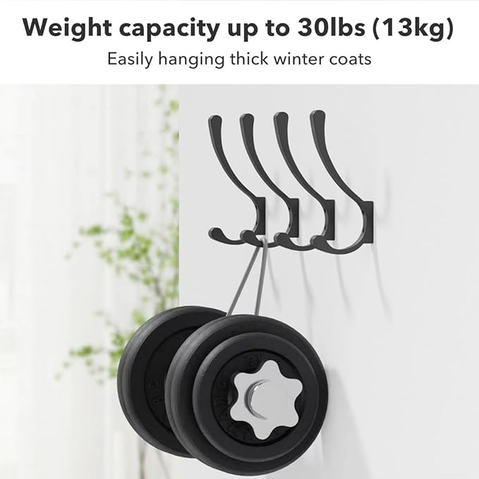 2 Pack Hanging Coat Hooks Wall Mount, Coat Hanger Wall Hangers, Metal Hooks for Hanging Heavy Duty, Screw in Hooks for Hanging Towels, Clothes, Backpack, Hat, Bag, Jacket, Key, Robe, Backpack Black