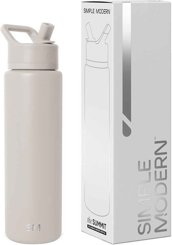 Simple Modern Water Bottle with Straw Lid | Vacuum Insulated Stainless Steel Metal Thermos | Reusable Leak Proof BPA-Free Flask for Sports Gym | Summit Collection | 30oz, Almond Birch