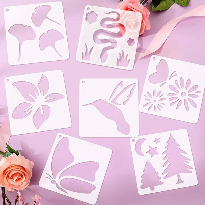 72 Pcs Botanical Stencils Set, Reusable Butterfly & Flower Painting Templates - Leaf, Dragonfly, Wildflower Nature Crafts Kit for Wall Murals, Fabric Art, Wood Signs, Kids Classroom Projects
