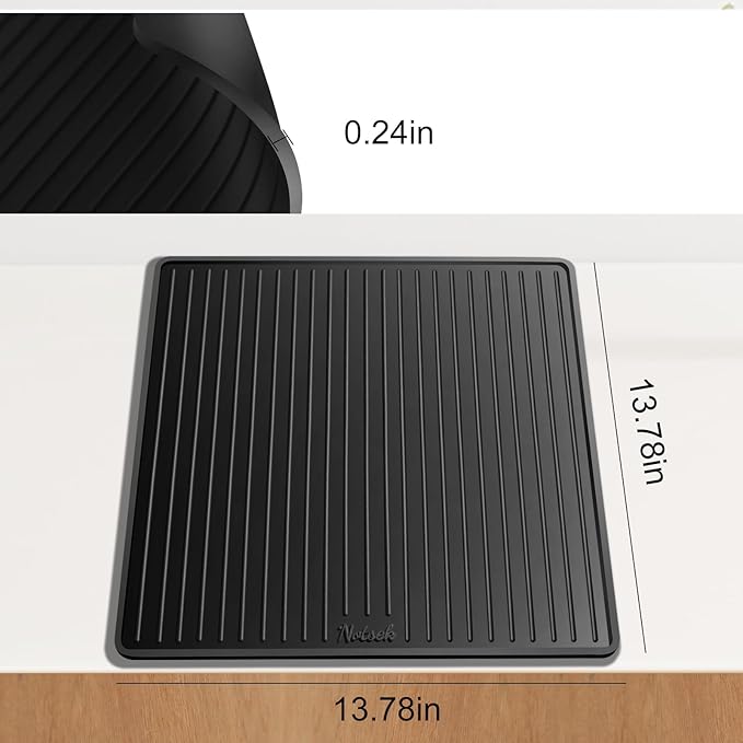 Silicone Coffee Mat for Breville 870/880, 13.78 x 13.78inch, 0.24in Raised Lip Spill-proof, Under Coffee Maker, Coffee Pot Bar Station for Countertop Kitchen, Black