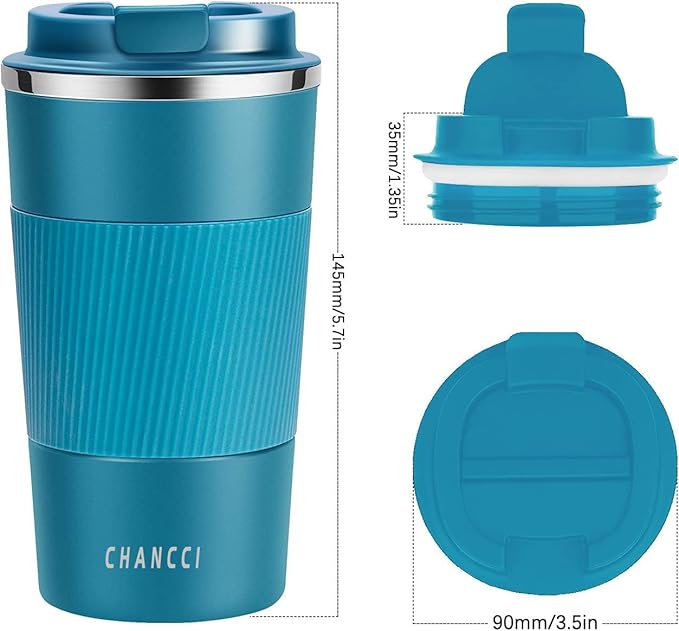 Travel Coffee Mug Spill Proof Leakproof 12 oz Insulated Coffee Mug with Screw Lid, Stainless Steel Vacuum Tumbler Reusable Thermal Coffee Cup to go for Hot and Cold Drinks -380ml,Blue