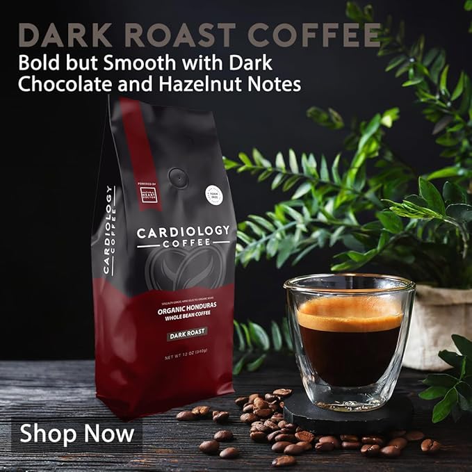 Cardiology Coffee – Whole Bean Coffee – USDA Certified Mold-Free 12oz Premium Dark Roast Coffee Beans - Organic Espresso Beans with Antioxidant Benefits – Perfect for Heart Healthy Lifestyle