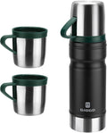Vacuum Insulated Water Bottle Thermo Water Flask with Cup 680ml/23oz Stainless Steel Thermal Water Bottles Thermo for Hot and Cold Drinks Coffee Water(Black,Set)