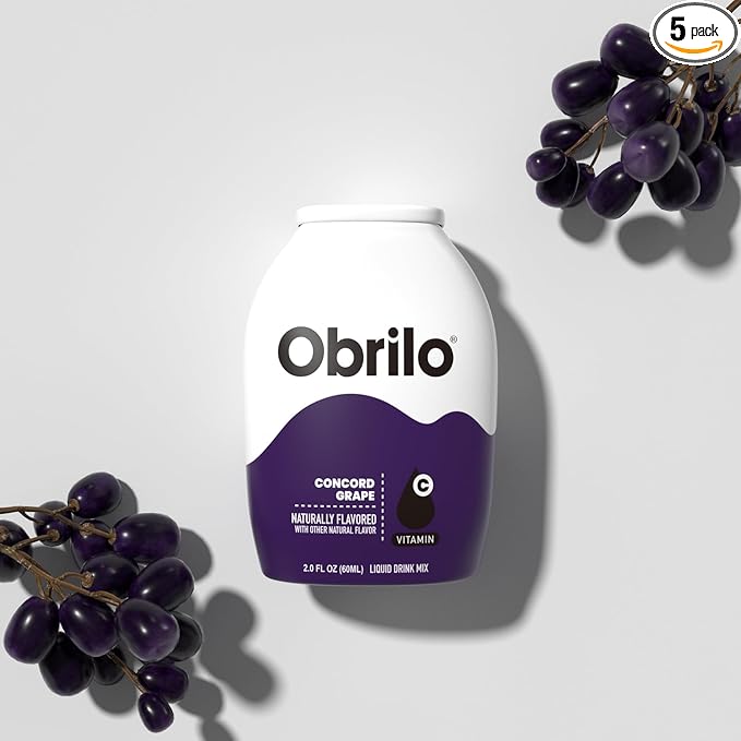 Obrilo Water Enhancer Liquid Flavoring Drops - ZERO Sugar/Calorie, Dye Free, Naturally Flavored Drink Syrup, 2.0 fl oz x 5 Bottles for Kids & Adults (Concord Grape)