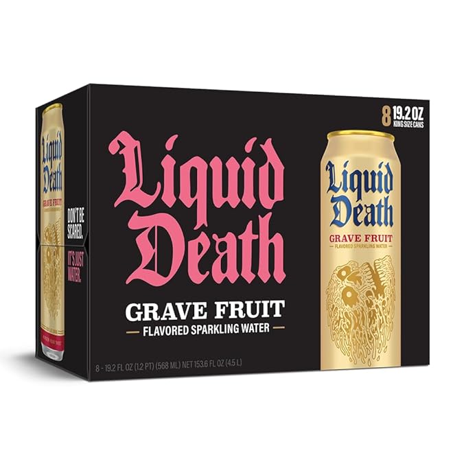 Liquid Death, Grave Fruit, Grapefruit-Flavored Sparkling Water, 8-Pack (19.2oz Cans), Low Calorie & No Artificial Sweeteners