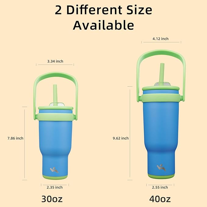 40 oz Tumbler with Side Handle, Insulated Water Bottle with Straw and 2 in 1 Lid, Stainless Steel Cup Travel Coffee Mug for Sports Office Gym,Sky Blue