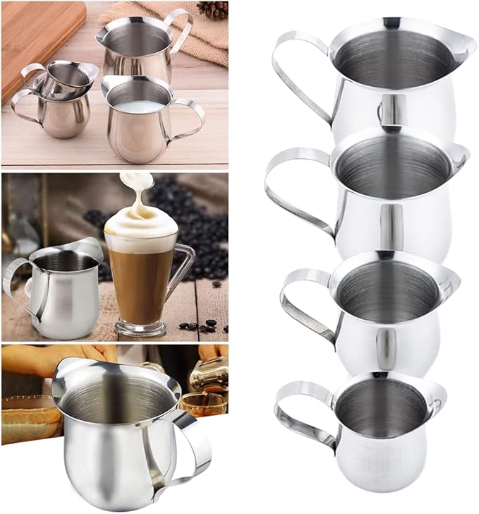 Rolin Roly 2Pcs Milk Frothing Pitcher Stainless Steel 60ml Small Bell-Shaped Creamer Mini Coffee Jug for Barista Cappuccino Espresso Cups Latte Art Pitcher
