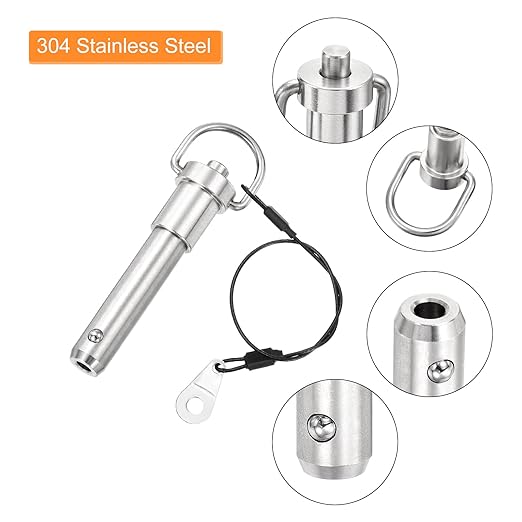 uxcell 1 Pcs Quick Release Pin, 1/2" x 1.5"(Dia. x L) Push-Button Ball Locking Pin 304 Stainless Steel Ring Handle Locking Pin with Wire for Audio Bimini Top Marine, Silver