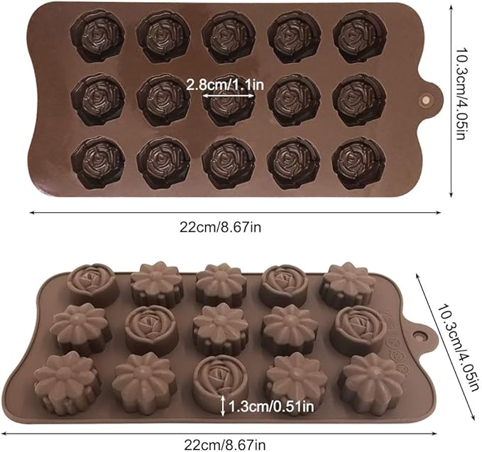 4 Pack Flower Shape Silicone Molds Chocolate Candy Mold, DanziX Silicone Mold for Wedding,Festival, Parties, DIY Enthusiasts-15 Cavity