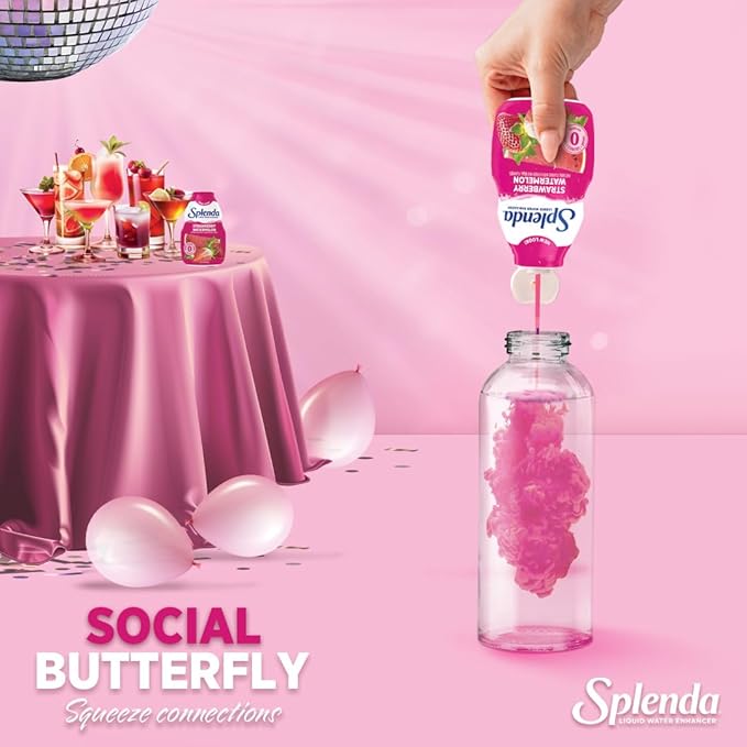 SPLENDA Liquid Water Enhancer Drops, Sugar Free, Zero Calorie, Natural Flavor, Concentrated Drink Mix, 3.11 Fl Oz Each Bottle (Strawberry Watermelon, 2 Pack)
