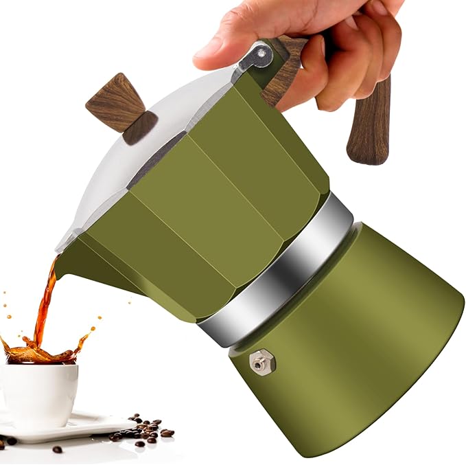 3 Cup Aluminum Moka Pot Classic Stovetop Espresso Coffee Maker 150ml 5oz Coffeemaker Percolator Mocha Pot Greca Coffee Maker Cafe Makers for Italian and Cuban Café Brewing Green