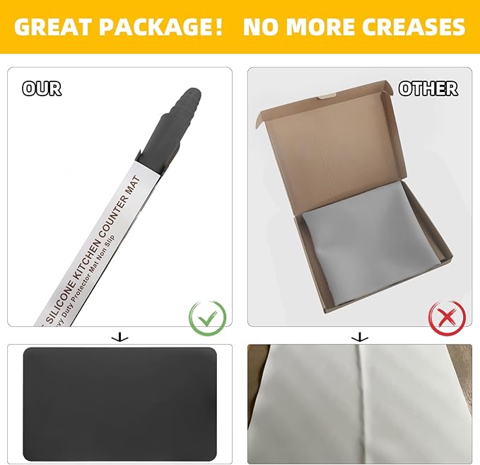 KVK Silicone Mat for Kitchen Counter with Raised Edge 43.3×25.6in - Extra Large Silicone Mat Heat Resistant - Glossy Bottom Non Slip - Universal Painting Craft Resin Mat Countertop Protector,Black